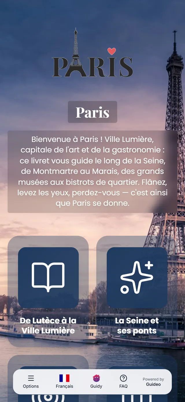 Exemple de livret Guideo pour un séjour à Paris