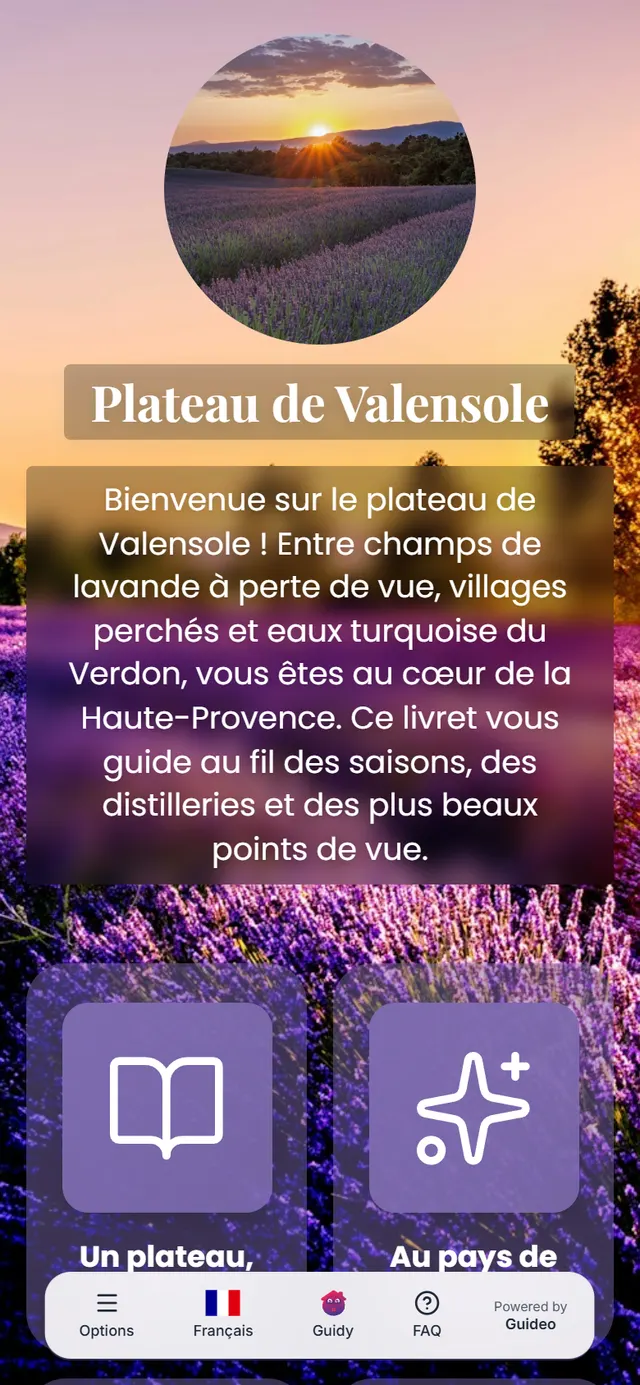 Écran d'accueil d'un livret d'accueil digital Guideo sur smartphone