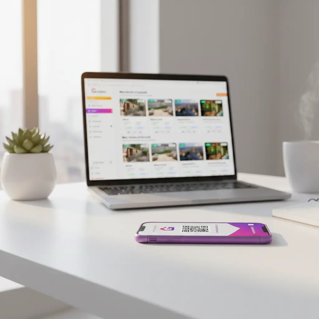 Interface Guideo personnalisée aux couleurs d'un propriétaire de location saisonnière — image de marque premium