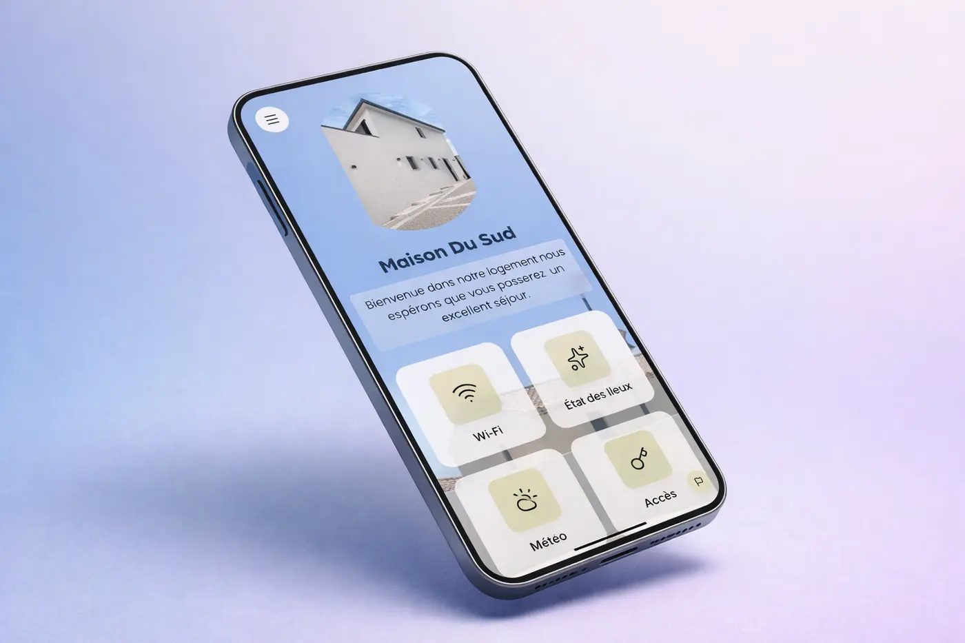 Illustration de la web app Guideo affichée sur un smartphone pour un logement de vacances